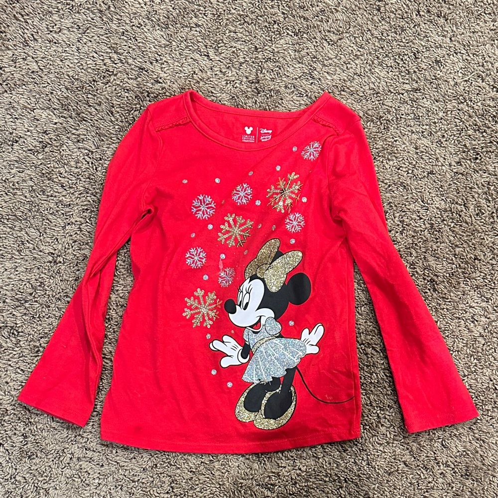 Disney & Jumping Beans LE Minnie Mouse Red & Gold Sparkly Long Sleeve tee